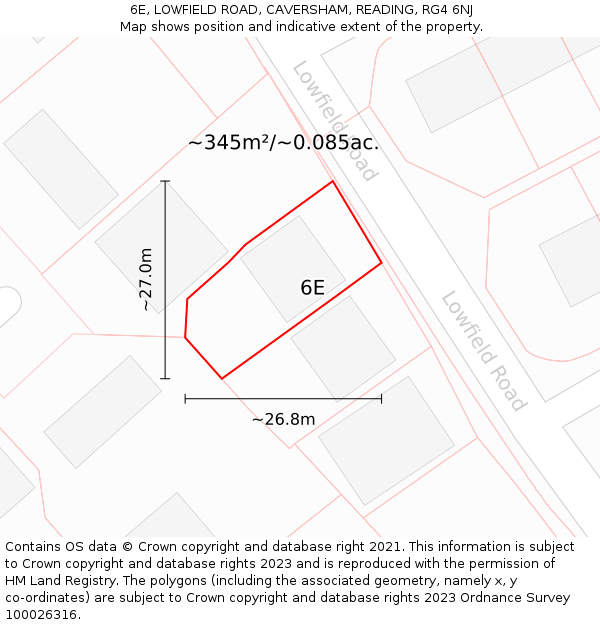 6E, LOWFIELD ROAD, CAVERSHAM, READING, RG4 6NJ: Plot and title map