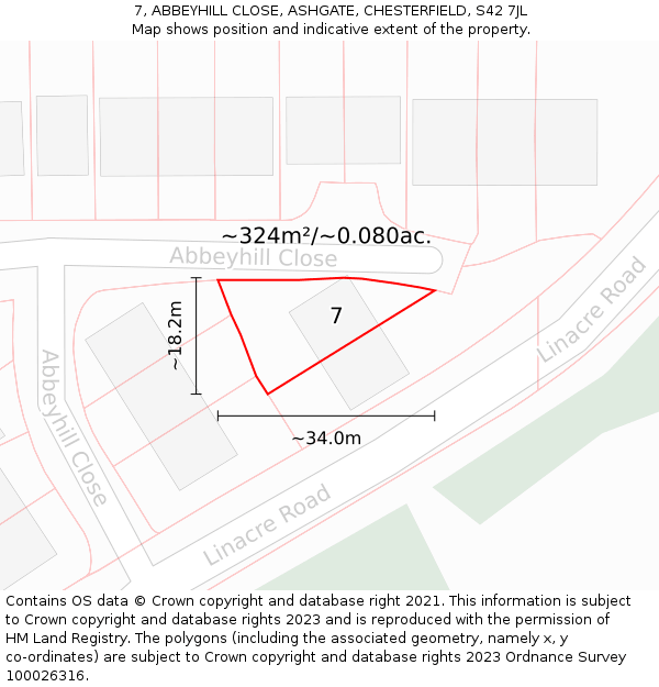 7, ABBEYHILL CLOSE, ASHGATE, CHESTERFIELD, S42 7JL: Plot and title map