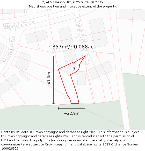 7, ALMERIA COURT, PLYMOUTH, PL7 1TX: Plot and title map