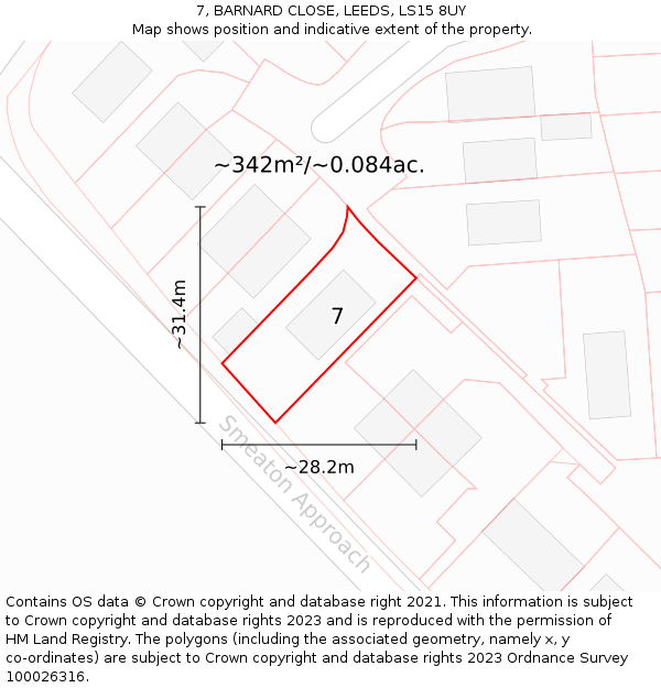 7, BARNARD CLOSE, LEEDS, LS15 8UY: Plot and title map