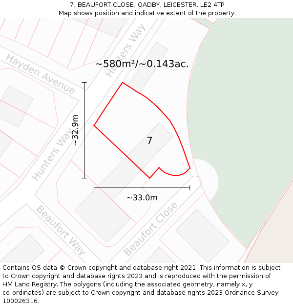 7, BEAUFORT CLOSE, OADBY, LEICESTER, LE2 4TP: Plot and title map