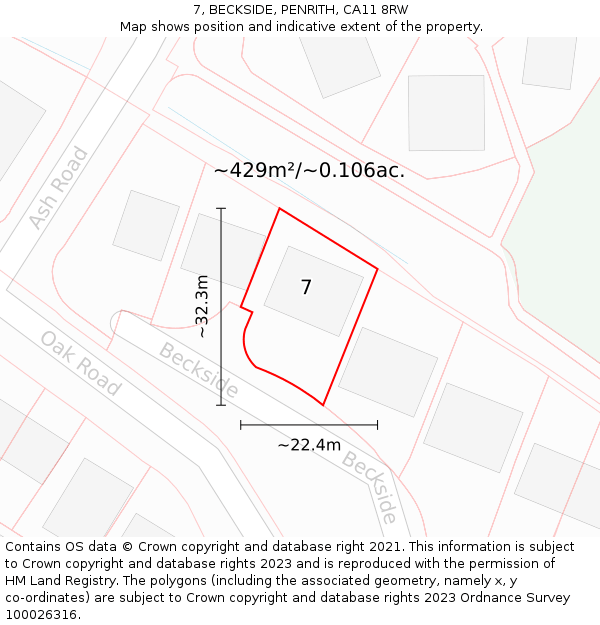 7, BECKSIDE, PENRITH, CA11 8RW: Plot and title map