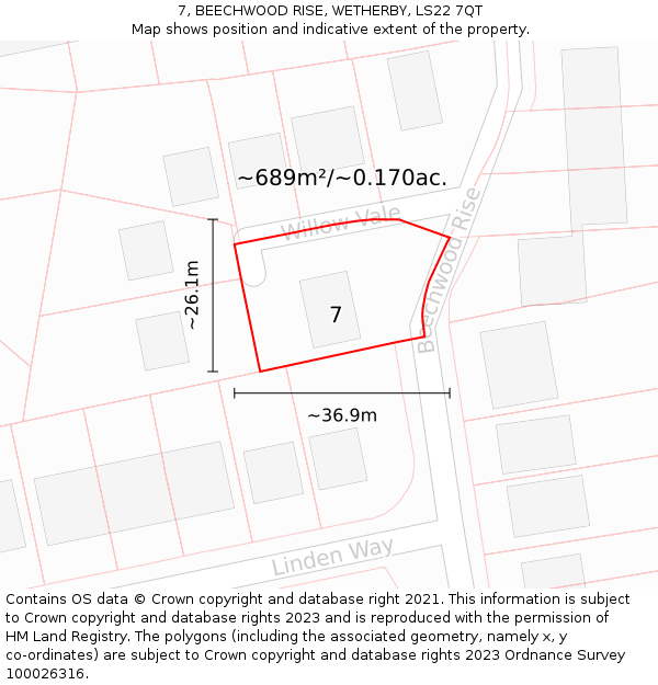7, BEECHWOOD RISE, WETHERBY, LS22 7QT: Plot and title map