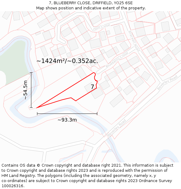 7, BLUEBERRY CLOSE, DRIFFIELD, YO25 6SE: Plot and title map