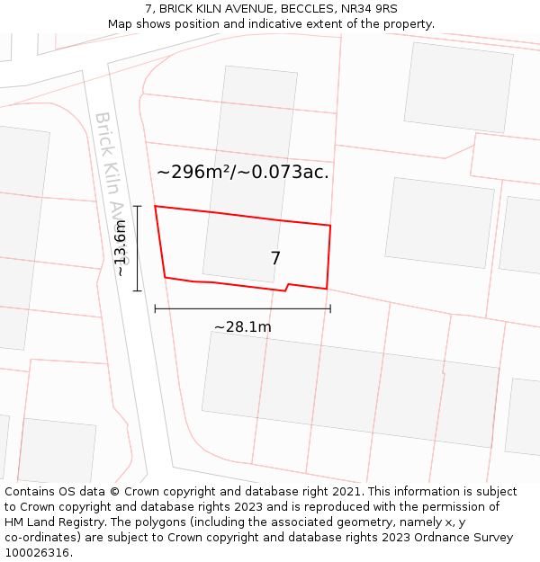 7, BRICK KILN AVENUE, BECCLES, NR34 9RS: Plot and title map