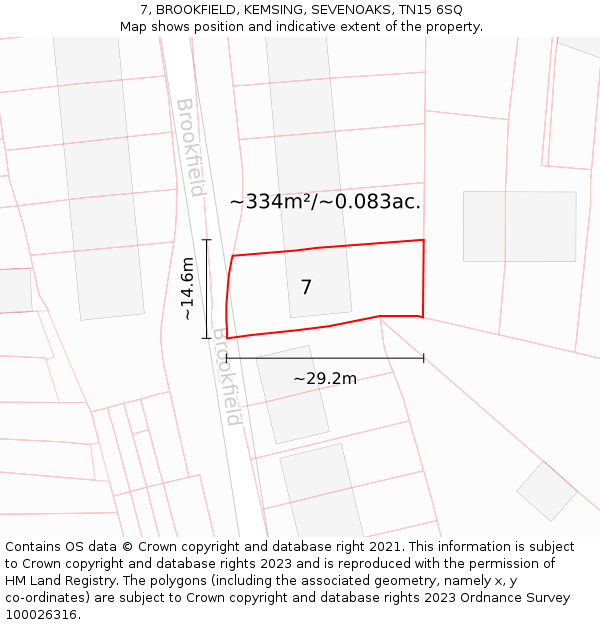 7, BROOKFIELD, KEMSING, SEVENOAKS, TN15 6SQ: Plot and title map