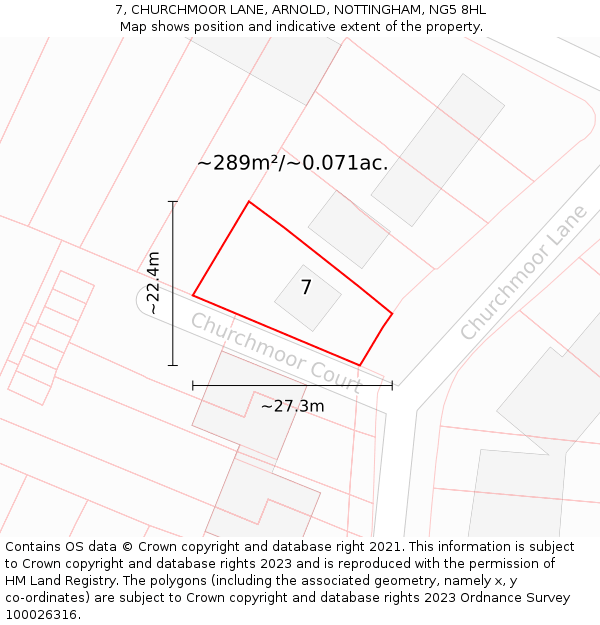 7, CHURCHMOOR LANE, ARNOLD, NOTTINGHAM, NG5 8HL: Plot and title map