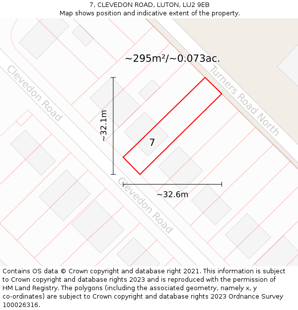 7, CLEVEDON ROAD, LUTON, LU2 9EB: Plot and title map
