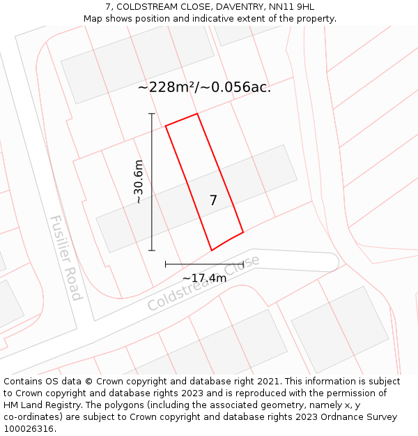 7, COLDSTREAM CLOSE, DAVENTRY, NN11 9HL: Plot and title map