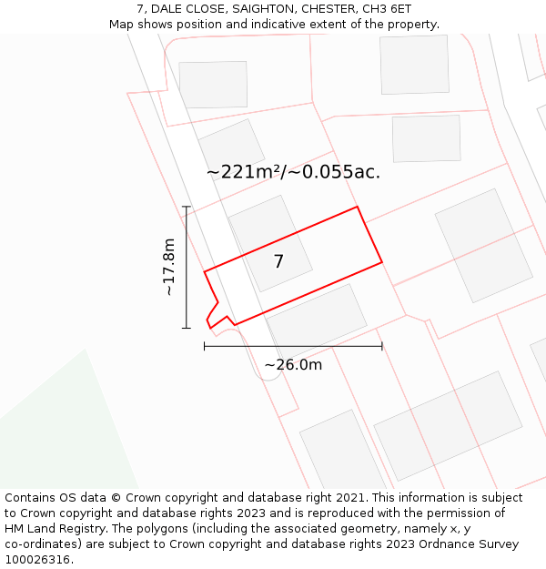 7, DALE CLOSE, SAIGHTON, CHESTER, CH3 6ET: Plot and title map