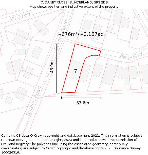 7, DANBY CLOSE, SUNDERLAND, SR3 2DB: Plot and title map
