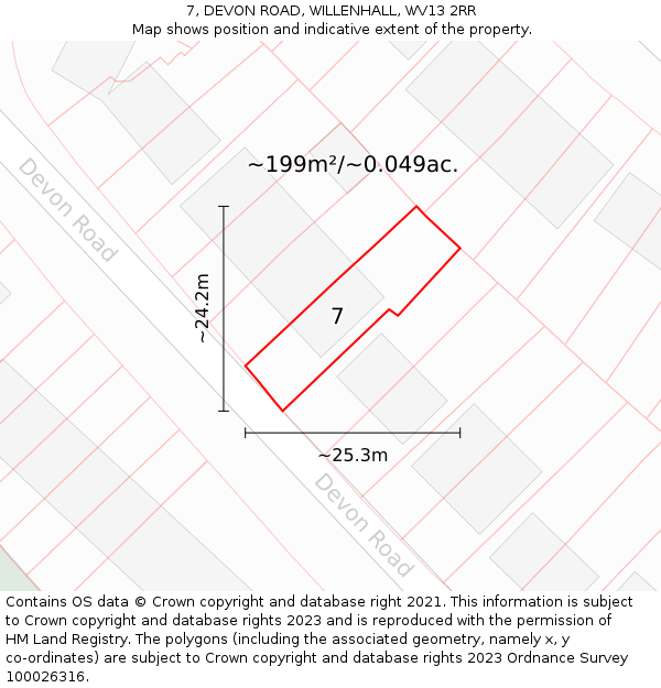 7, DEVON ROAD, WILLENHALL, WV13 2RR: Plot and title map