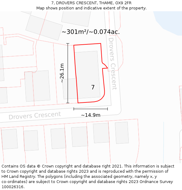 7, DROVERS CRESCENT, THAME, OX9 2FR: Plot and title map