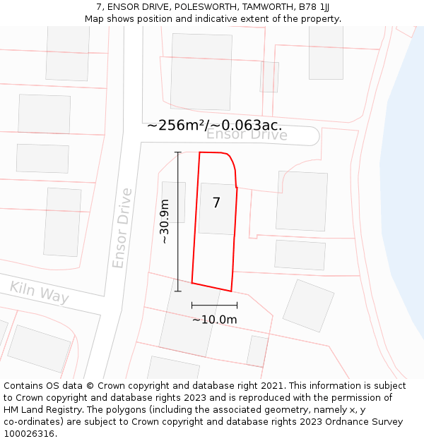 7, ENSOR DRIVE, POLESWORTH, TAMWORTH, B78 1JJ: Plot and title map
