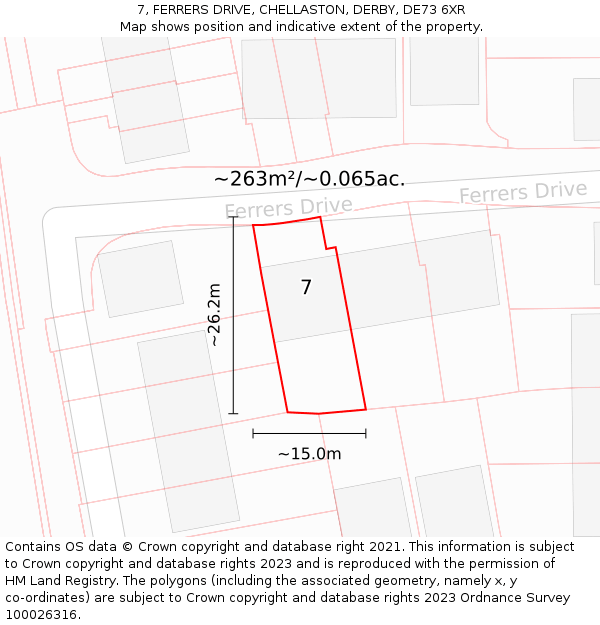 7, FERRERS DRIVE, CHELLASTON, DERBY, DE73 6XR: Plot and title map