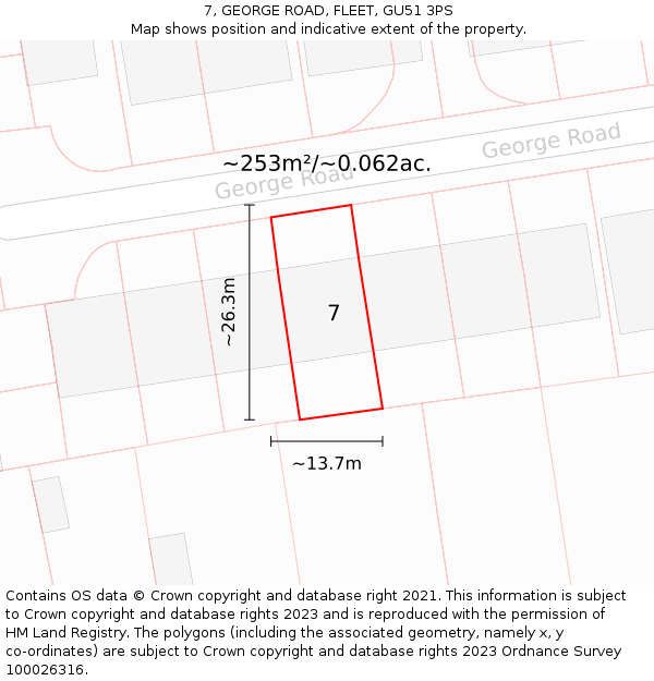 7, GEORGE ROAD, FLEET, GU51 3PS: Plot and title map