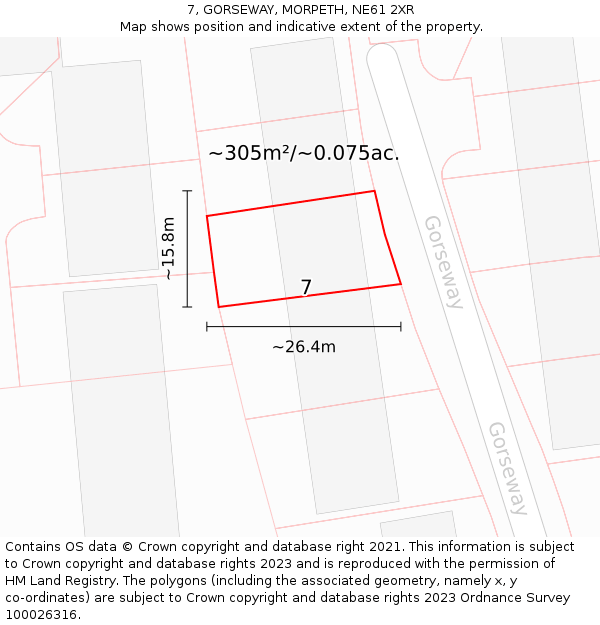 7, GORSEWAY, MORPETH, NE61 2XR: Plot and title map
