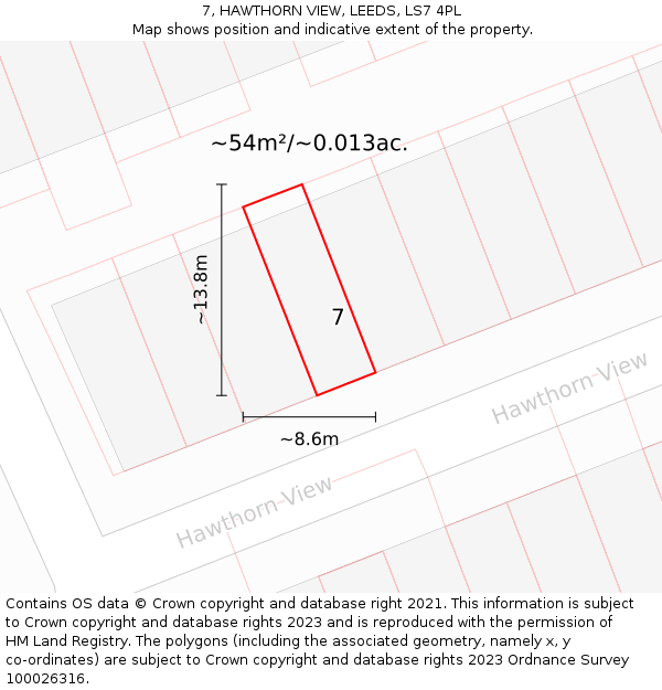 7, HAWTHORN VIEW, LEEDS, LS7 4PL: Plot and title map
