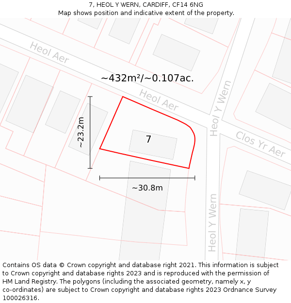 7, HEOL Y WERN, CARDIFF, CF14 6NG: Plot and title map
