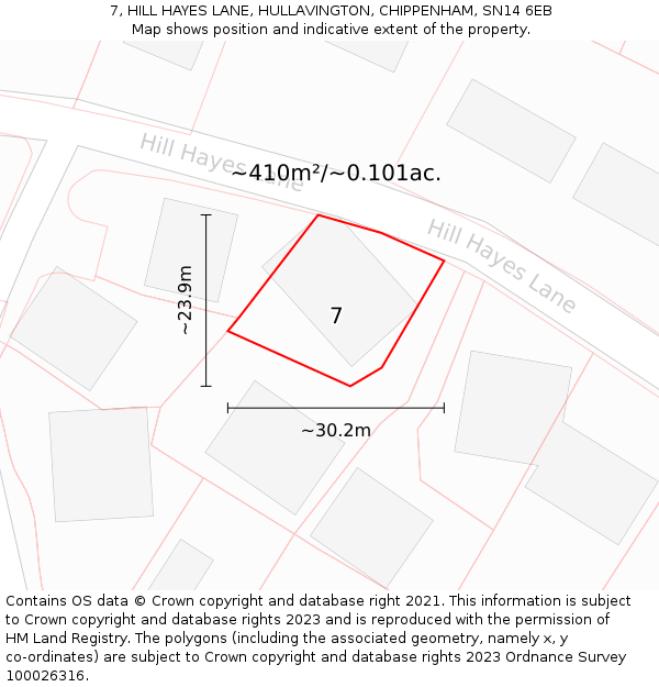7, HILL HAYES LANE, HULLAVINGTON, CHIPPENHAM, SN14 6EB: Plot and title map