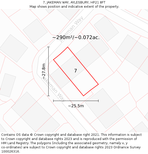 7, JAKEMAN WAY, AYLESBURY, HP21 8FT: Plot and title map