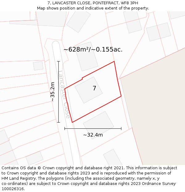 7, LANCASTER CLOSE, PONTEFRACT, WF8 3PH: Plot and title map