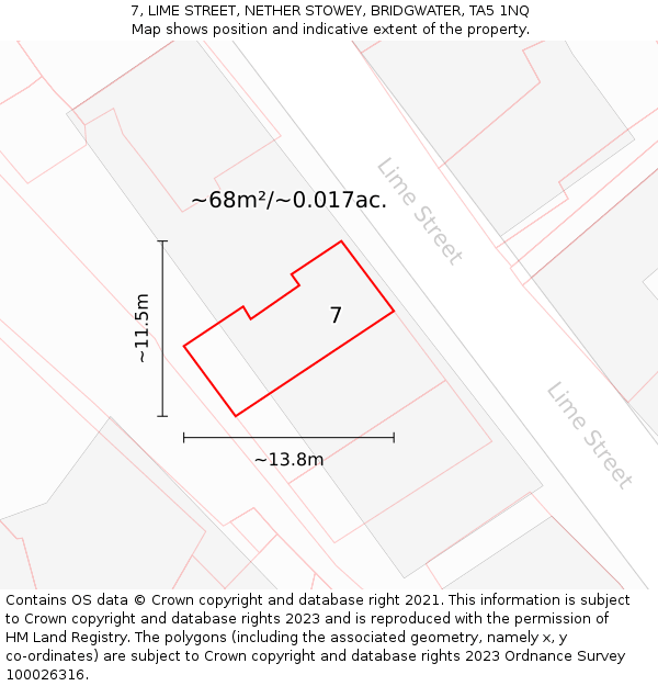 7, LIME STREET, NETHER STOWEY, BRIDGWATER, TA5 1NQ: Plot and title map