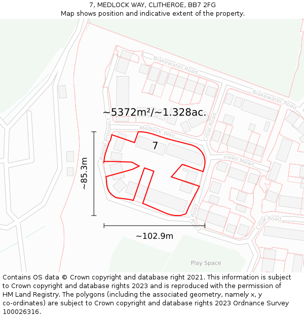 7, MEDLOCK WAY, CLITHEROE, BB7 2FG: Plot and title map