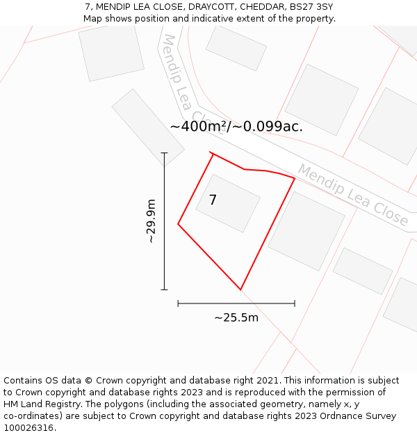 7, MENDIP LEA CLOSE, DRAYCOTT, CHEDDAR, BS27 3SY: Plot and title map