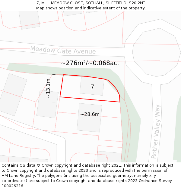 7, MILL MEADOW CLOSE, SOTHALL, SHEFFIELD, S20 2NT: Plot and title map