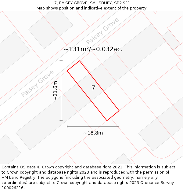 7, PAISEY GROVE, SALISBURY, SP2 9FF: Plot and title map