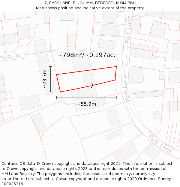 7, PARK LANE, BLUNHAM, BEDFORD, MK44 3NH: Plot and title map