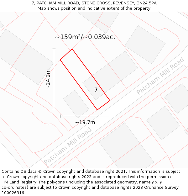 7, PATCHAM MILL ROAD, STONE CROSS, PEVENSEY, BN24 5PA: Plot and title map