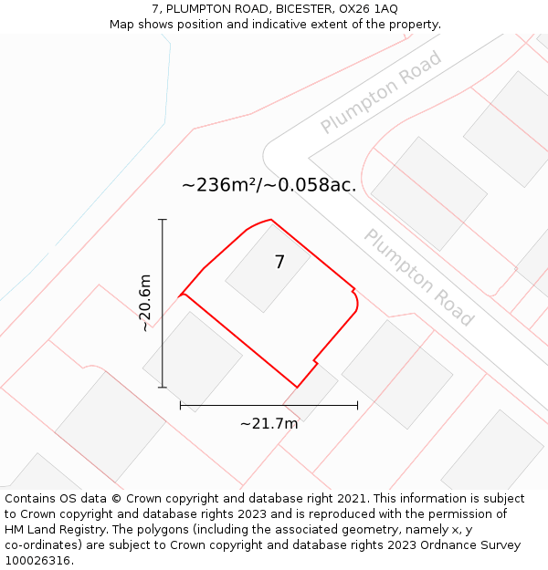7, PLUMPTON ROAD, BICESTER, OX26 1AQ: Plot and title map