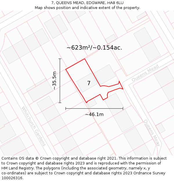 7, QUEENS MEAD, EDGWARE, HA8 6LU: Plot and title map