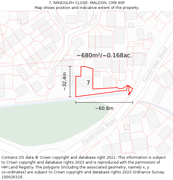 7, RANDOLPH CLOSE, MALDON, CM9 6XP: Plot and title map