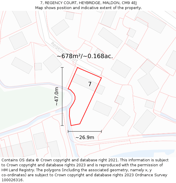 7, REGENCY COURT, HEYBRIDGE, MALDON, CM9 4EJ: Plot and title map
