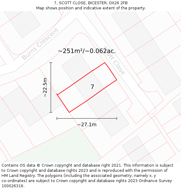 7, SCOTT CLOSE, BICESTER, OX26 2FB: Plot and title map