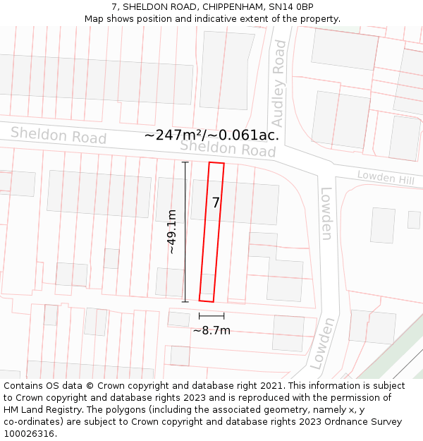 7, SHELDON ROAD, CHIPPENHAM, SN14 0BP: Plot and title map
