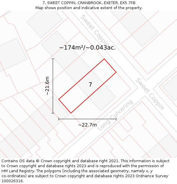 7, SWEET COPPIN, CRANBROOK, EXETER, EX5 7FB: Plot and title map