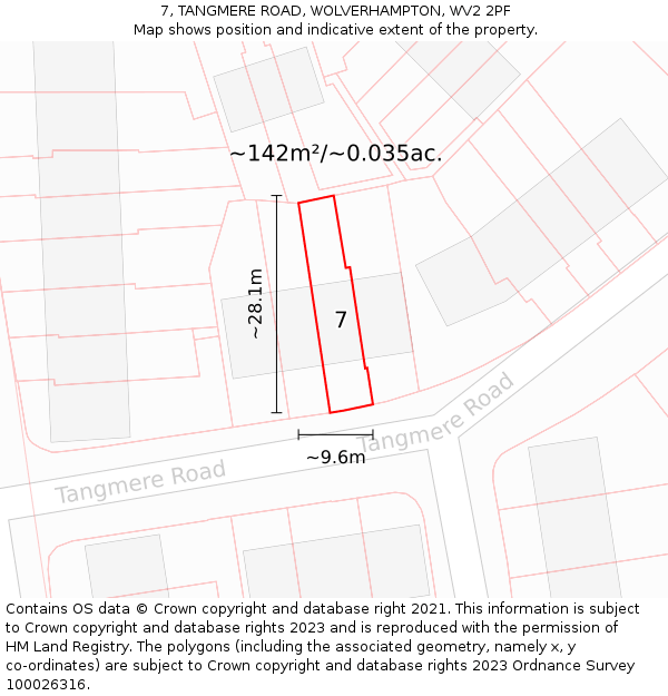 7, TANGMERE ROAD, WOLVERHAMPTON, WV2 2PF: Plot and title map