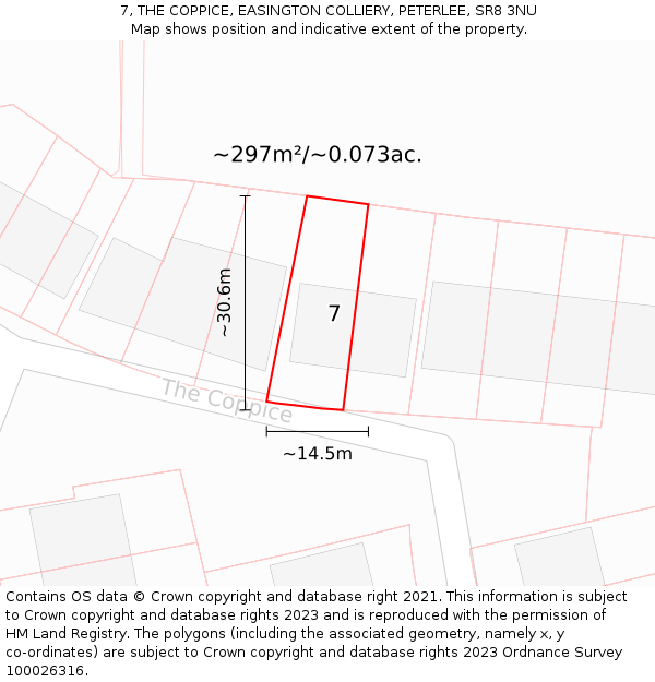 7, THE COPPICE, EASINGTON COLLIERY, PETERLEE, SR8 3NU: Plot and title map