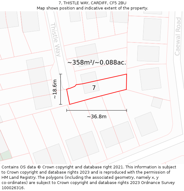 7, THISTLE WAY, CARDIFF, CF5 2BU: Plot and title map