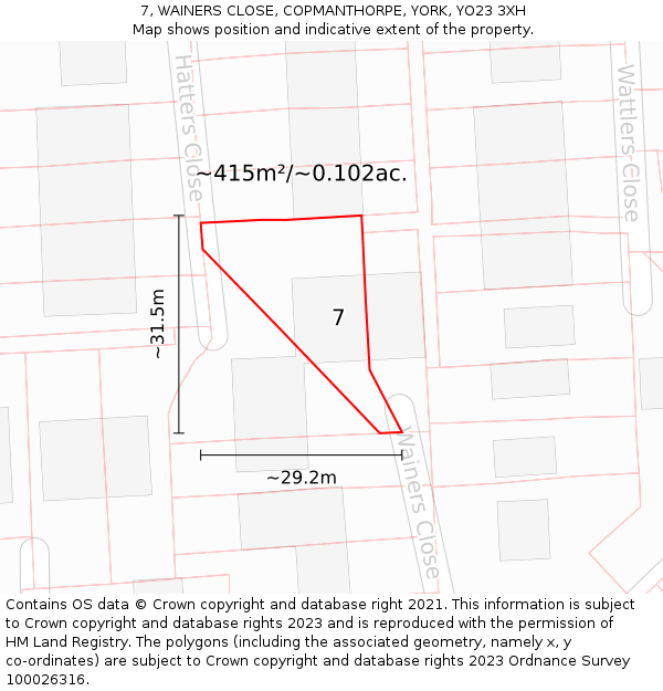 7, WAINERS CLOSE, COPMANTHORPE, YORK, YO23 3XH: Plot and title map