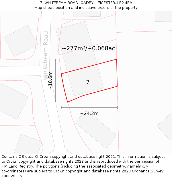 7, WHITEBEAM ROAD, OADBY, LEICESTER, LE2 4EA: Plot and title map