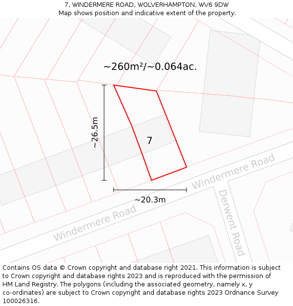 7, WINDERMERE ROAD, WOLVERHAMPTON, WV6 9DW: Plot and title map