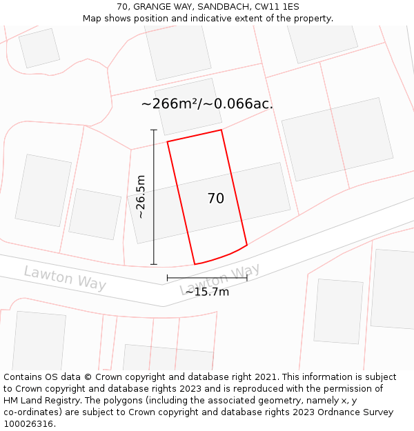 70, GRANGE WAY, SANDBACH, CW11 1ES: Plot and title map
