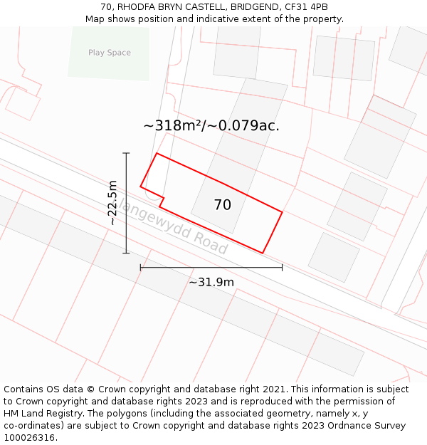 70, RHODFA BRYN CASTELL, BRIDGEND, CF31 4PB: Plot and title map