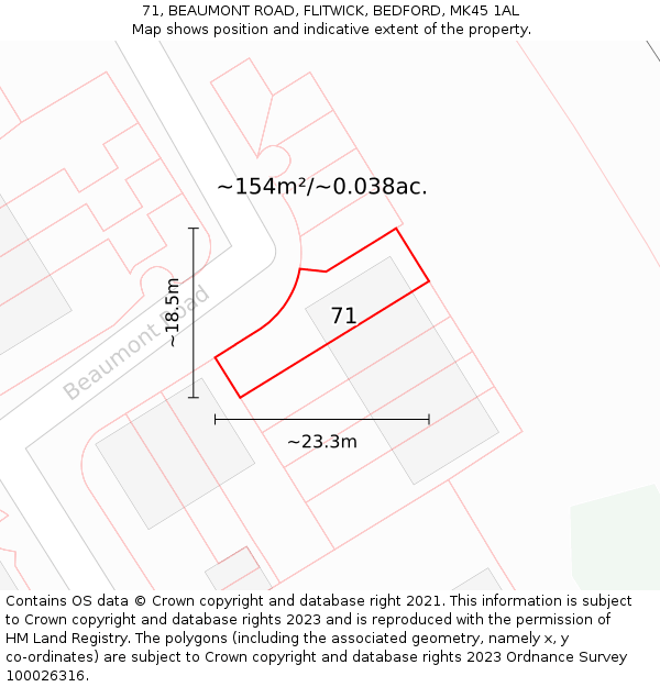 71, BEAUMONT ROAD, FLITWICK, BEDFORD, MK45 1AL: Plot and title map