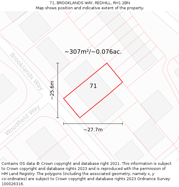 71, BROOKLANDS WAY, REDHILL, RH1 2BN: Plot and title map